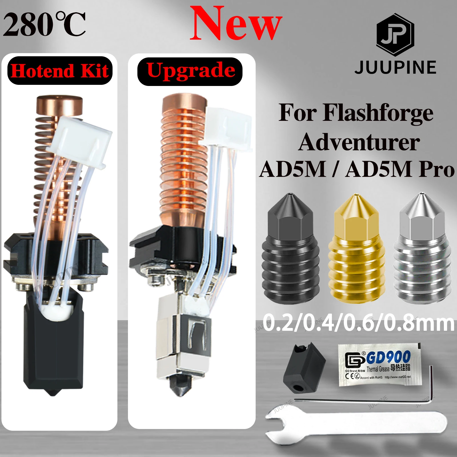 ترقية Hotend لـ Flashforge Adventurer 5M / 5M Pro Pinting Head 280 ℃ طقم كتلة تسخين السيراميك AD5M فوهة فولاذية صلبة نهاية ساخنة