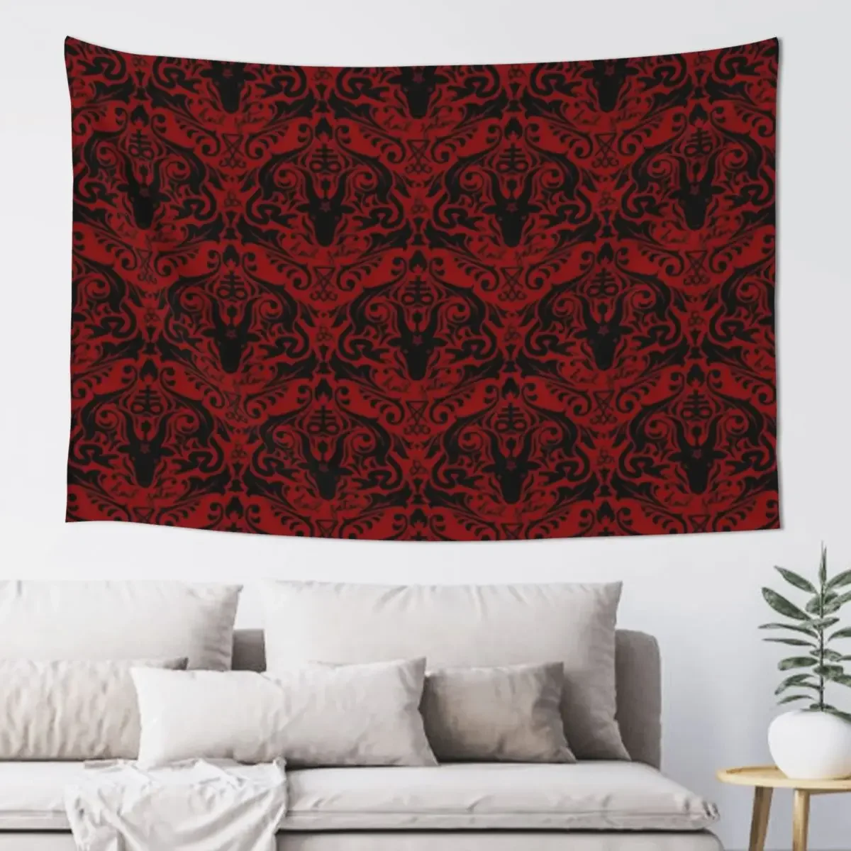 Damask - Hail Satan (Black & Red default) Tapestry Aesthetic Decoration Wall Hanging Wall Decor Hanging Tapestry