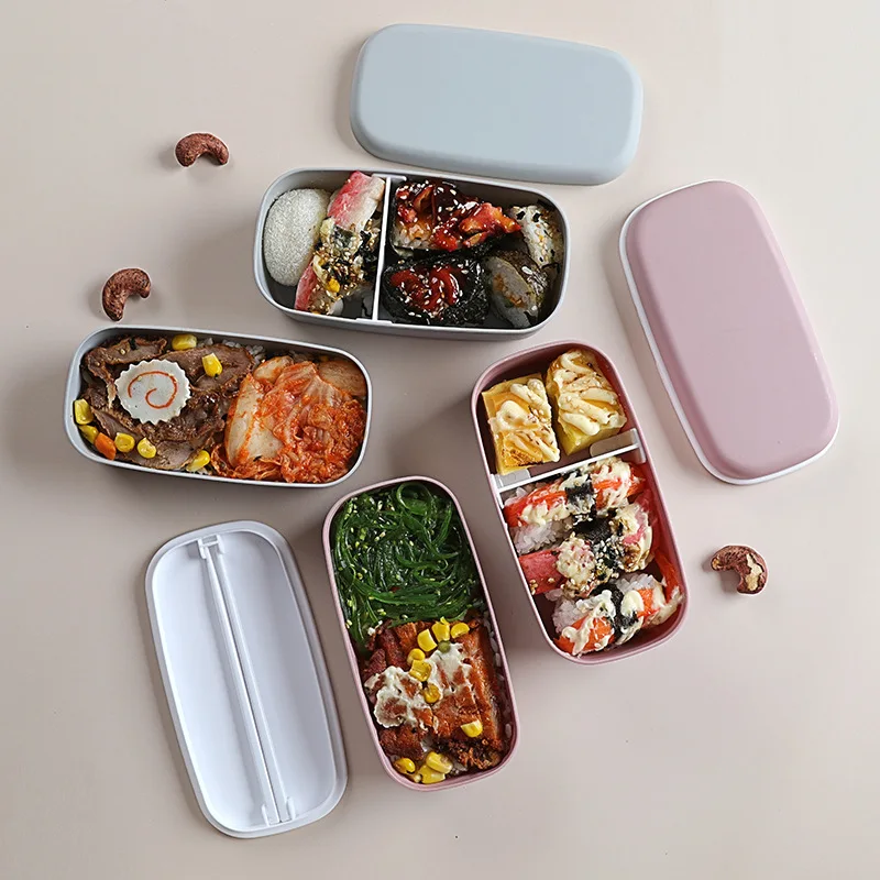 Plastic Double-layer Bento Box Sealed Leak-proof Food Storage Container Microwavable Portable Picnic School Office Lunchbox