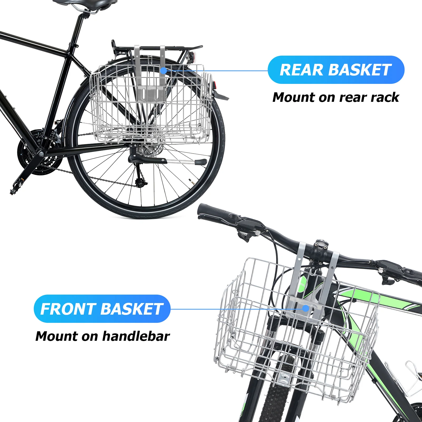 

Bicycle Rear Basket Foldable Storage Handlebar Mount Metal Silver 34x20x23cm Durable Bike Baskets Riding Front Scooter
