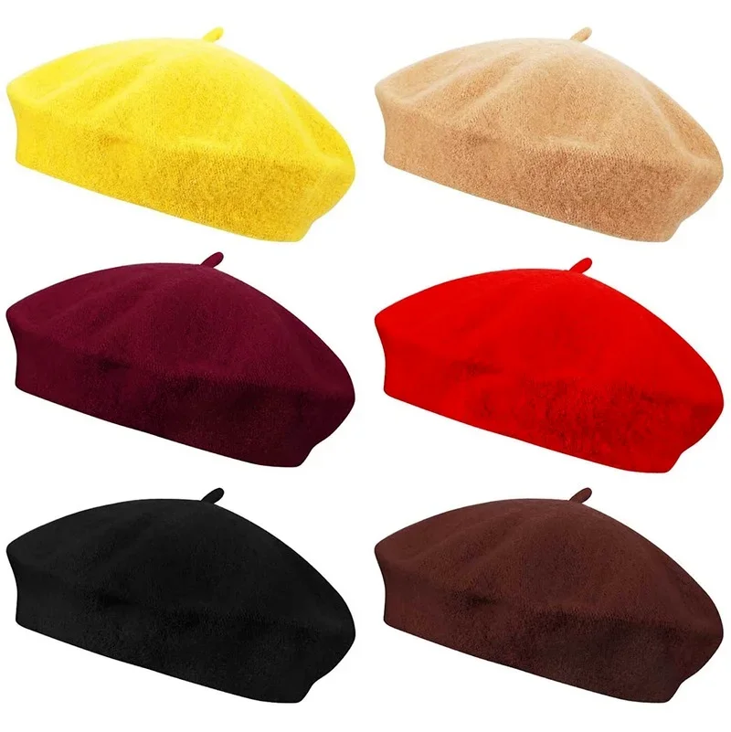 Unisex Vintage Plain Beret Hats French Berets Warm Wool Spring Winter Beanie Hat Women Girl Street Cap Winter Berets Women Men