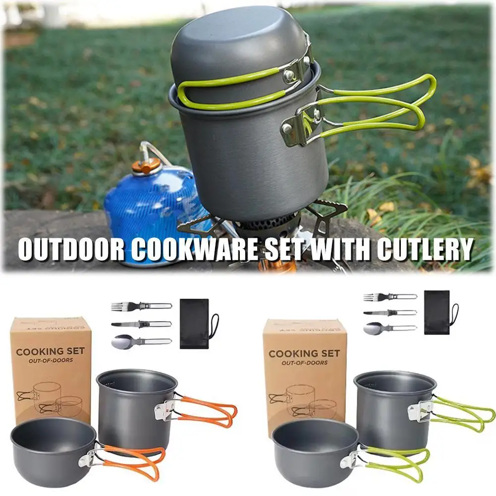 1set Outdoor Camping Aluminum Alloy Pot Tableware Set Portable Frosted Texture Can Be Nested Outdoor Cooking Tools