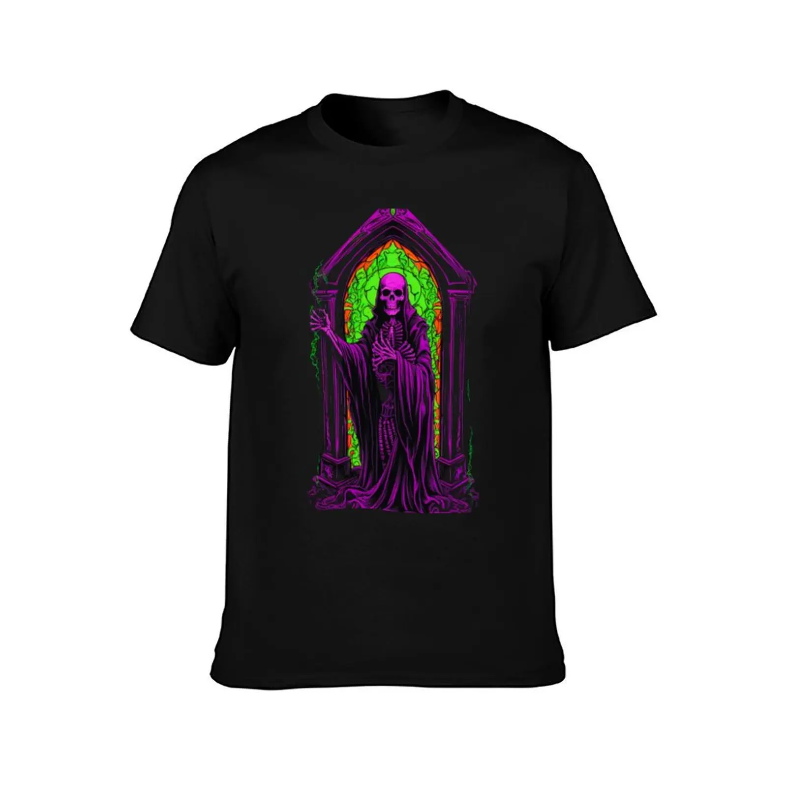 Resurrected Grim Reaper Emerges from Coffin - Spooky Design T-Shirt Big Size Short Sleeve Casual Top T-Shirt