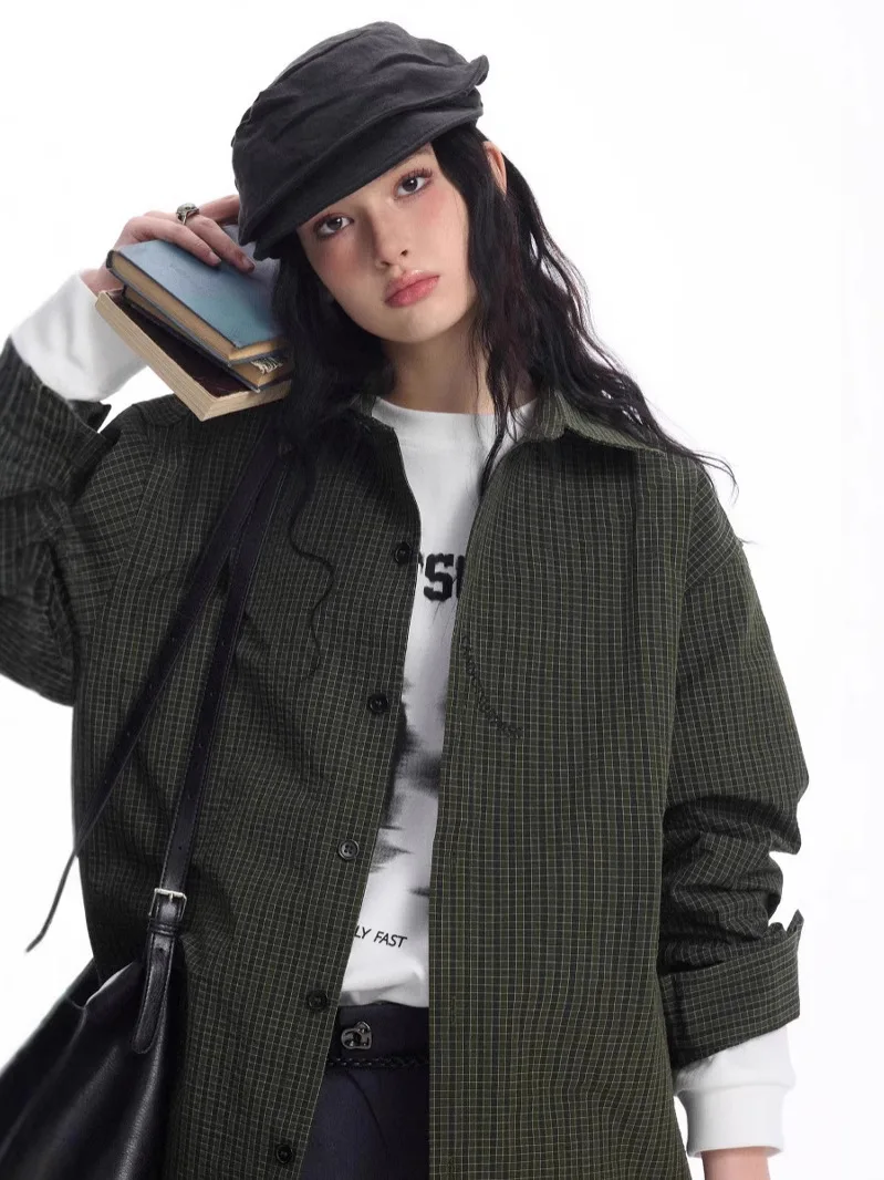 

Ретро-рубашка в японском стиле в клетку, мужская свободная рубашка с длинным рукавом из ткани Bubble Cloth, повседневная куртка в уличном стиле, весна-осень, новый стиль, корейский стиль