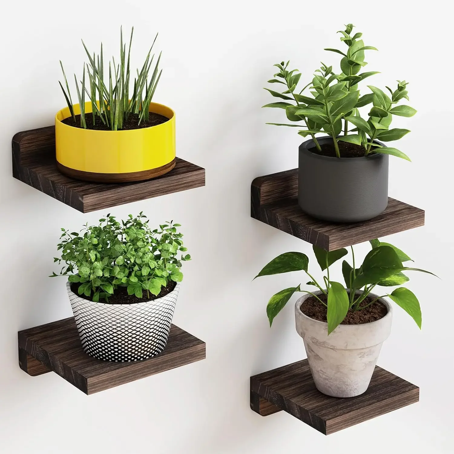 

4-Pack Small Floating Shelves for Wall, Wood Shelf 5 Inch Display Ledges Room Decor, Mini with 2 Types of Installation