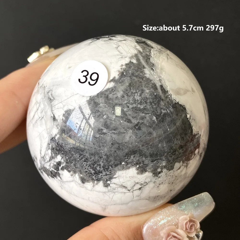 1PC Natural Polished Howlite Sphere, White Mineral Stone Ball, Home Tabletop Decor, Unique Collectible Gift