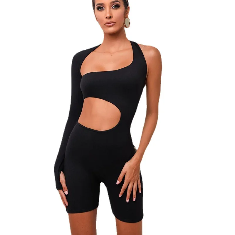 Baru Musim Panas Wanita Lengan Panjang Seksi Berongga Olahraga Jumpsuit Celana Yoga Suspensi Wanita Berlari Bersepeda Berenang Celana Olahraga.