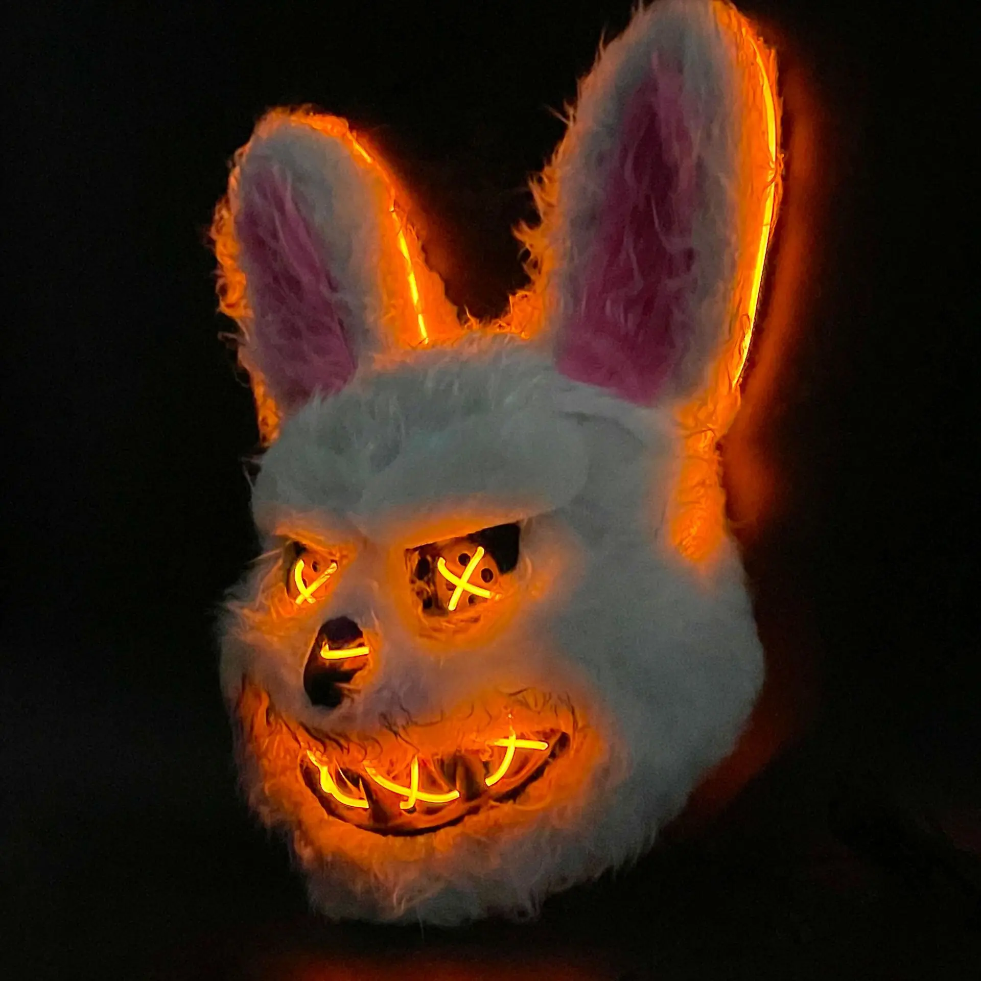 LED Mad Rabbit Scary Light up Mask Bunny Halloween Costume Cosplay Fancy Dress Women Men Fun Mask Dancing Eye Mask