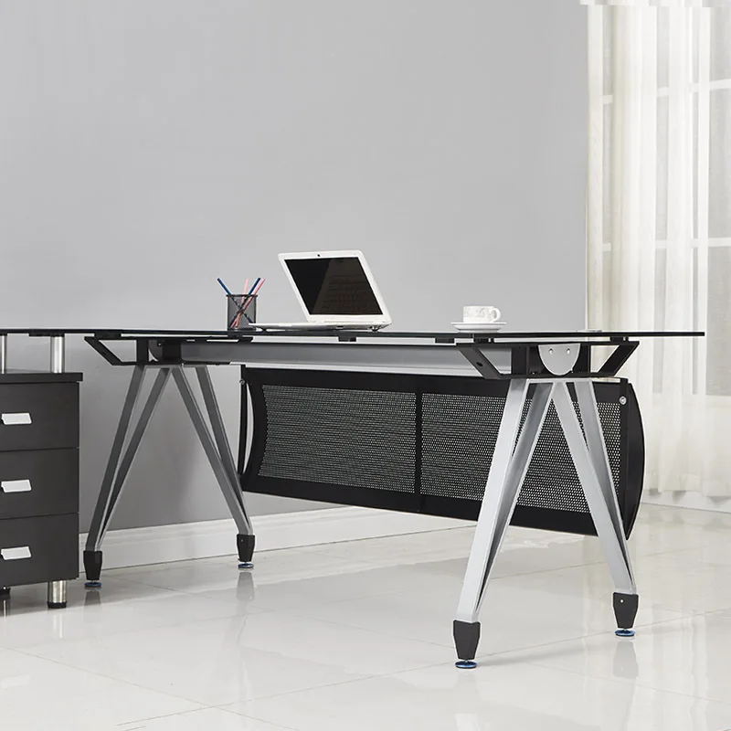 Popular High-quality Metal Modern Minimalist Office Furniture Tempered Glass Desk