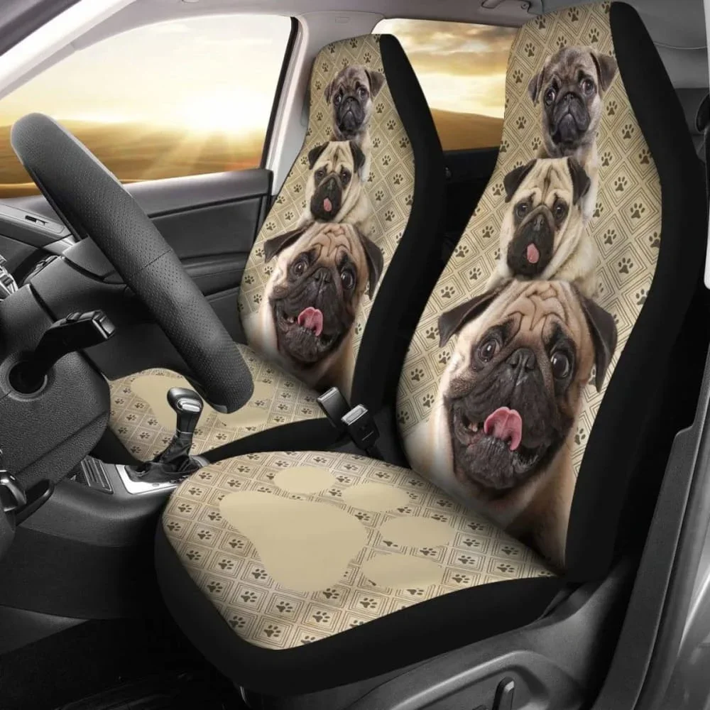 

Pug Dog Car Seat Covers Funny Decor Your Car Seat ,Pack of 2 Universal Front Seat Protective Cover