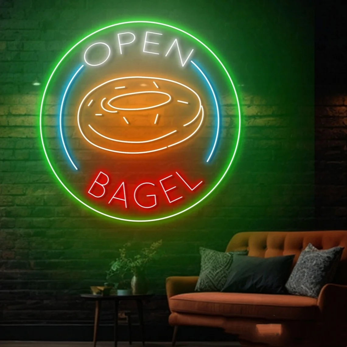 Bagel Open Neon Sign Bagel Cake Neon Food Store Wall Art Decor Bagel Bakery Wall Sign