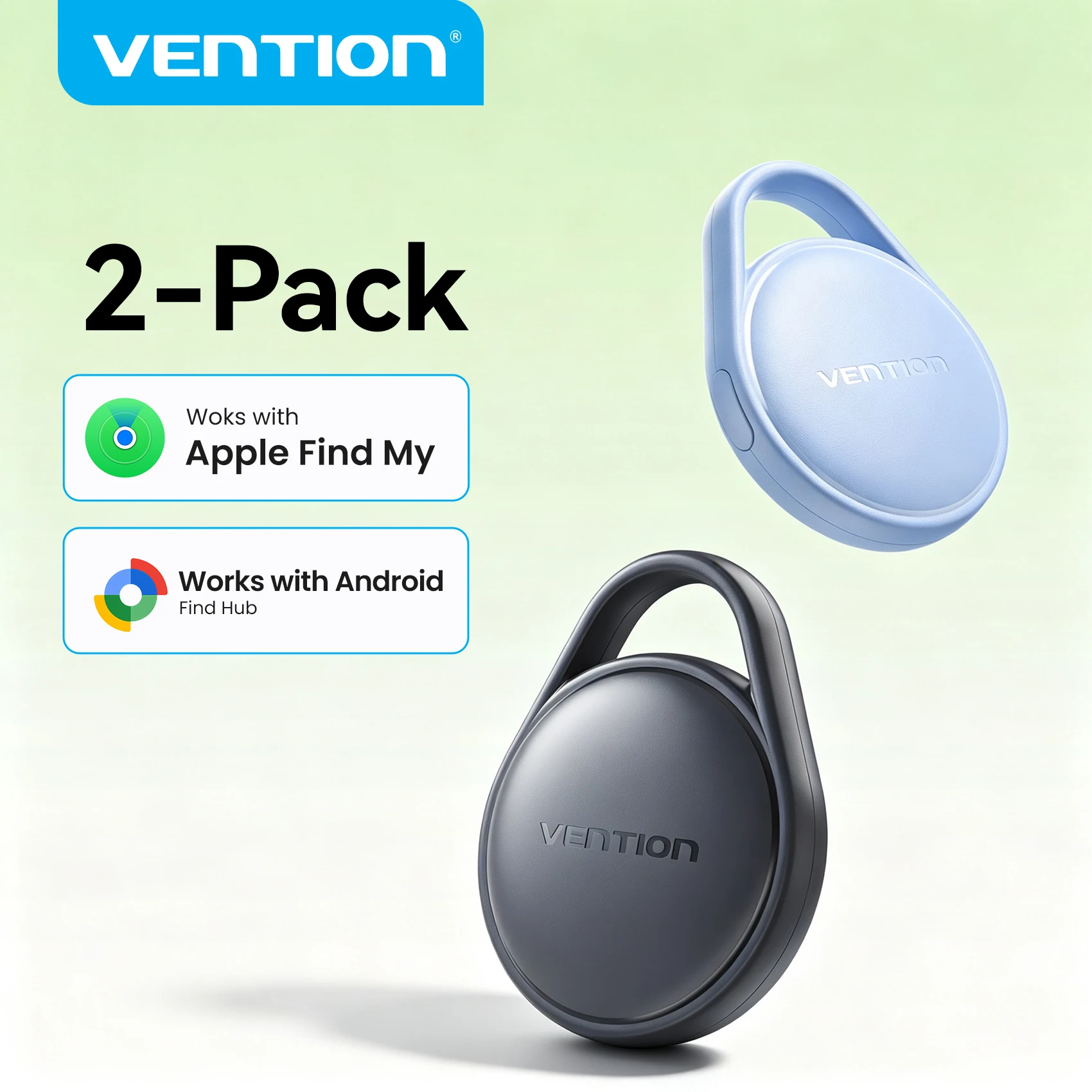 Vention 2-Pack Bluetooth Tracker Anti-Lost Locator Key GPS Tracker Built-in Buzzer Phone Finder for Apple Find My & Android