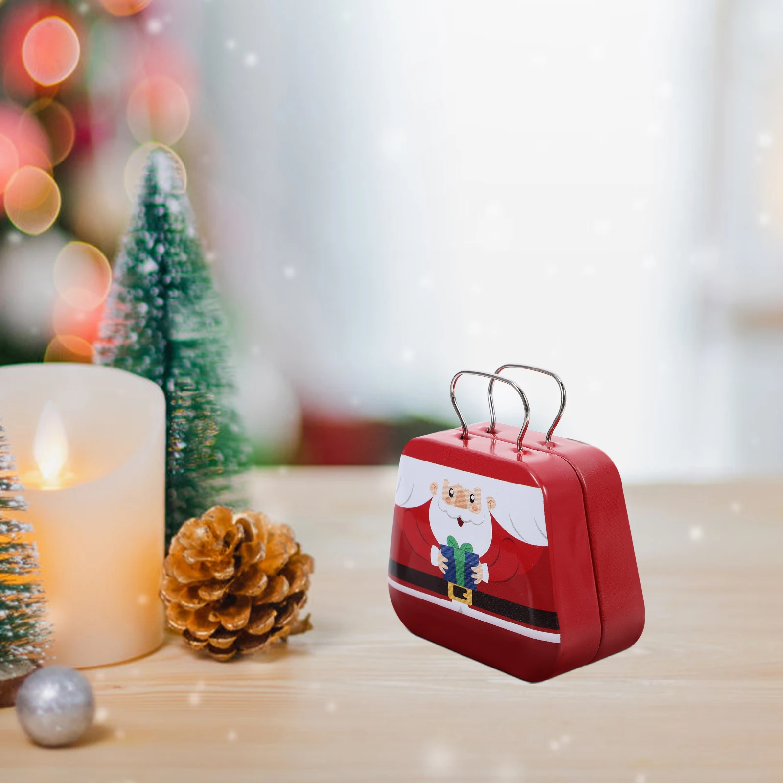 

Christmas Candy Box Tinplate Mini Handheld Elegant Compact Storage Candy Container Holiday Treat Box Creative Round Tin