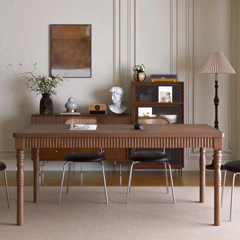 

Длинный обеденный стол из орехового дерева, комбинация семейного обеденного стола и стула