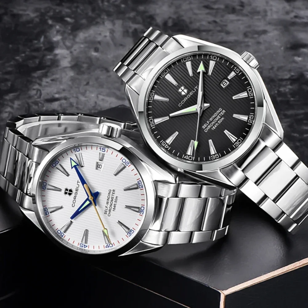 럭셔리 NH35 무브먼트 커스텀 로고 41mm 남성용 스포츠 오토매틱 시계, 기계식 손목시계, 사파이어 스틸 밴드 남성 시계