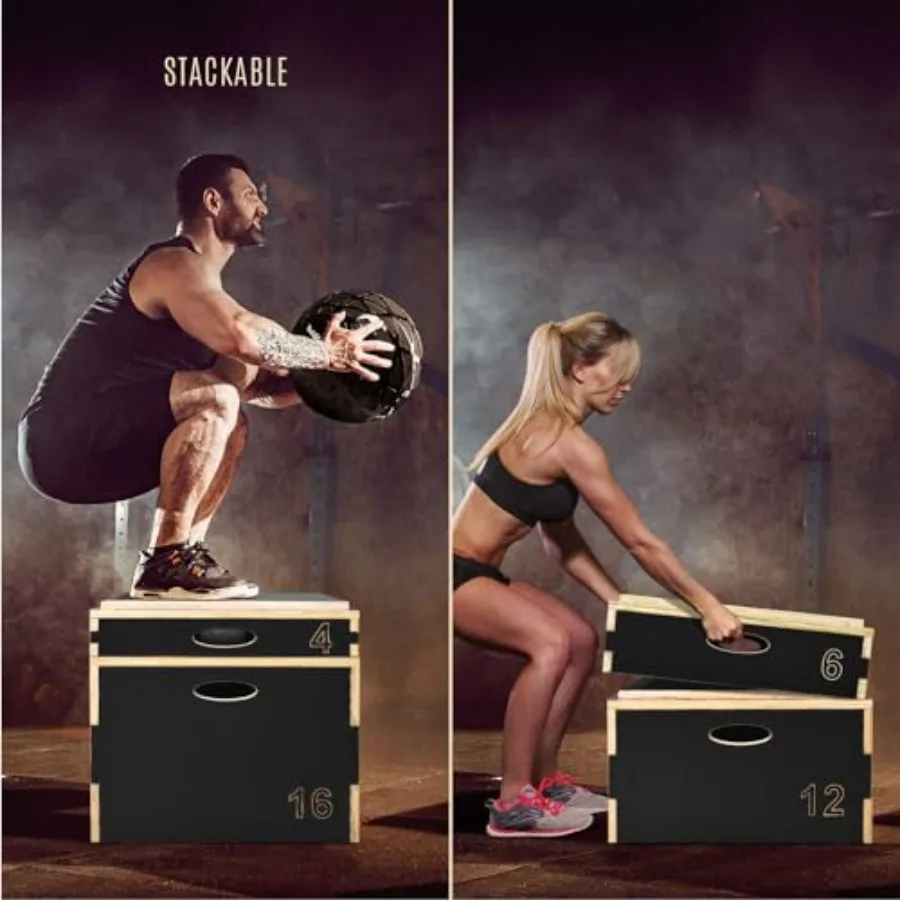 3 in 1 Wooden Plyo Box for Jump Training Home Gym and Outdoor Workout Durable Plyometric Platform with Multi-Height Options Nat