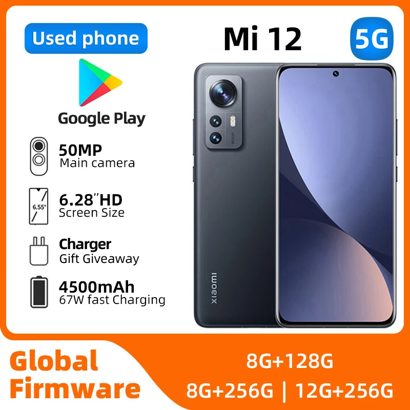 Xiaomi Mi 12 Android 5G Unlocked 6.28 inch 12GB RAM 256GB ROM All Colours in Good Condition Original used phone