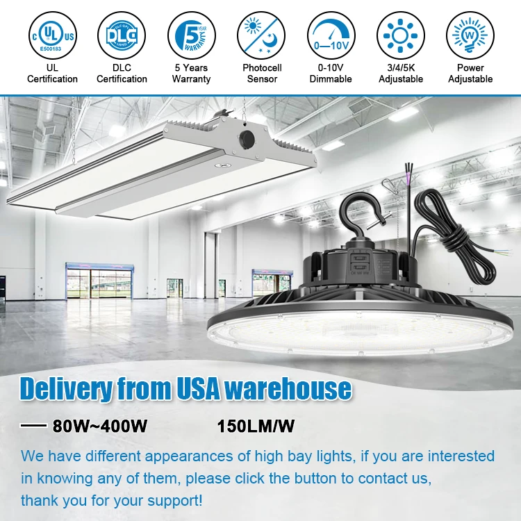 US Stock 150W 200W 240W 300W 400W IP65 Commercial Industrial Fixture LED Linear High Bay Warehouse Chandeliers & Pendant Lights