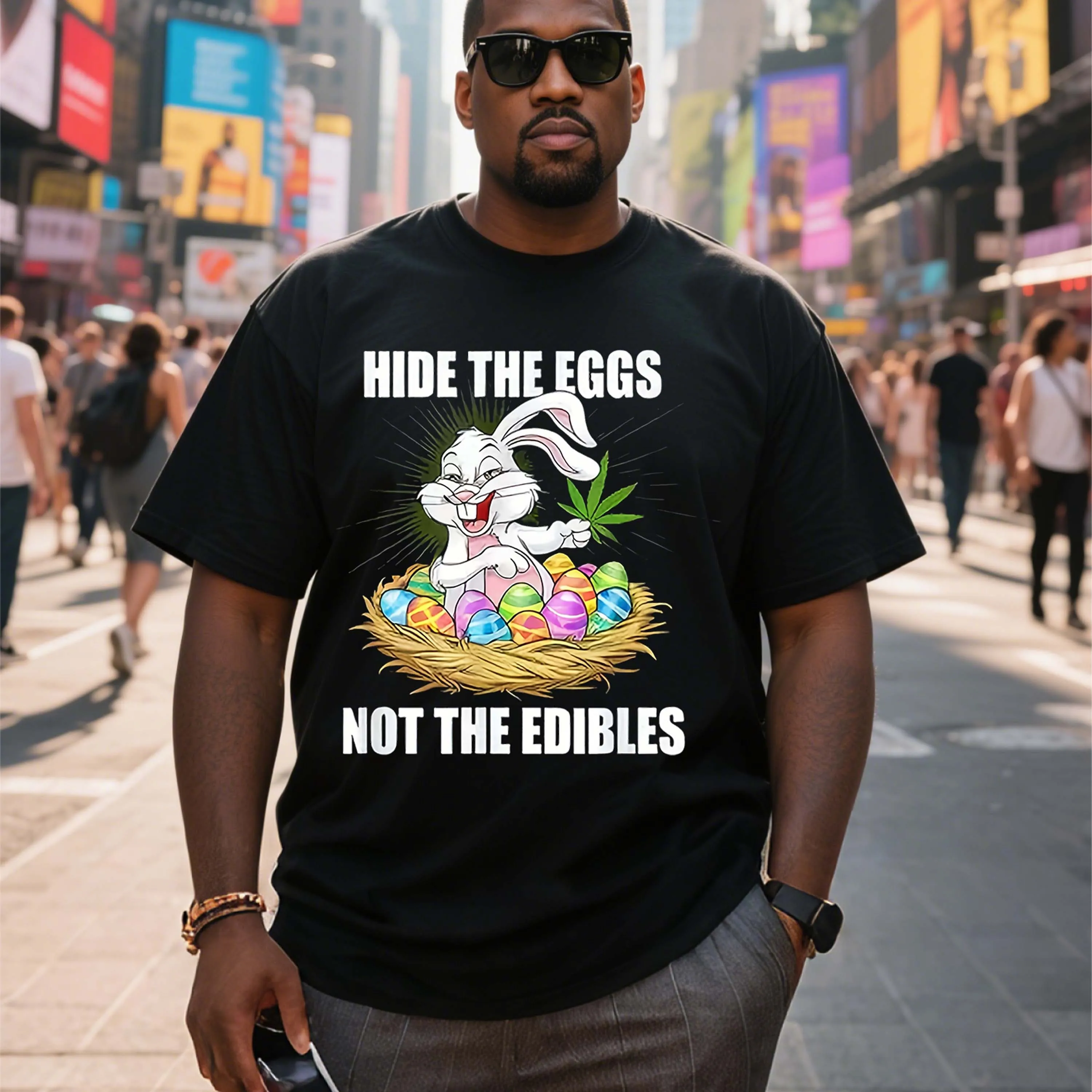 

Черная футболка с короткими рукавами больших размеров с мультяшным кроликом на Пасху, подходящая для летней одежды для отдыха на открытом воздухе