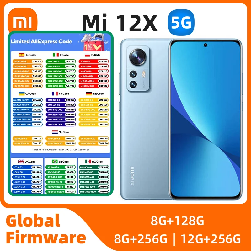 Xiaomi Mi 12x Android 5G Unlocked 6.28 inch 12GB RAM 256GB ROM All Colours in Good Condition Original used phone