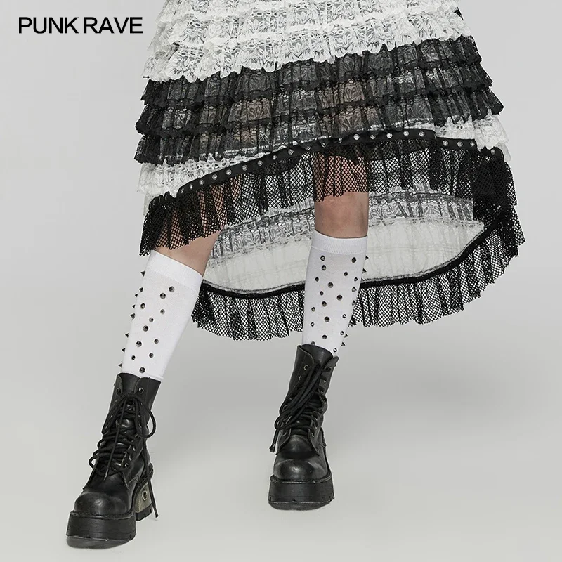 PUNK RAVE Women's Punk Shabby Leg Sleeve Hole Elastic Knitt A-word Hem Winter Warm Furry  Warmers Knee  Accessories