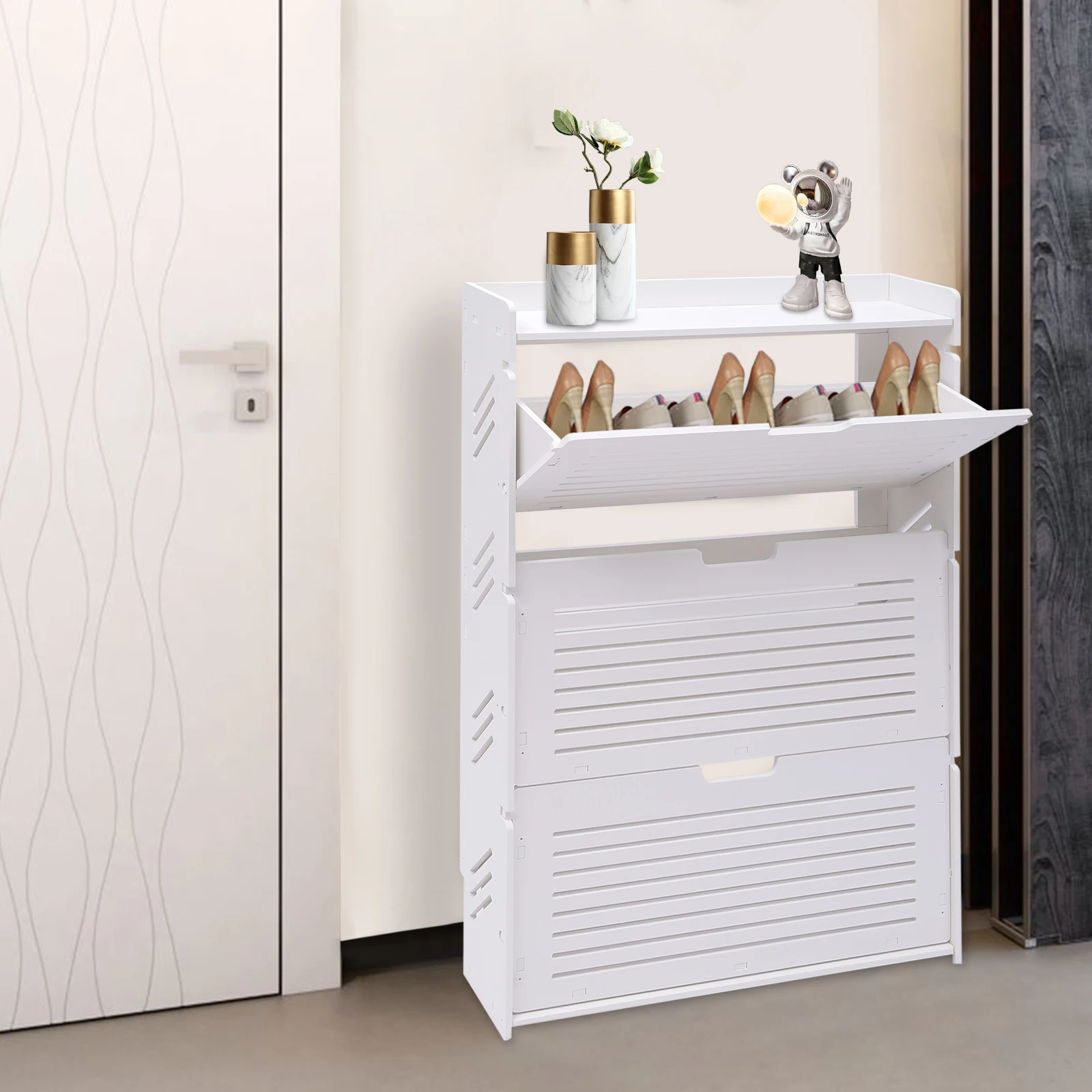 Shoe Organizer Modern Shoerack Shoe-shelf White Tipping Entryway Shoe Storage Cabinet  Ultra-Thin 3-Layer