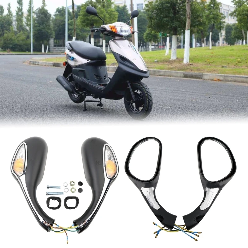 2Pcs Motorcycle Adjustable Rear View Mirrors with Dynamic LED Turn Signal Sequential Indicator Light Side Mirrors for GY6 125