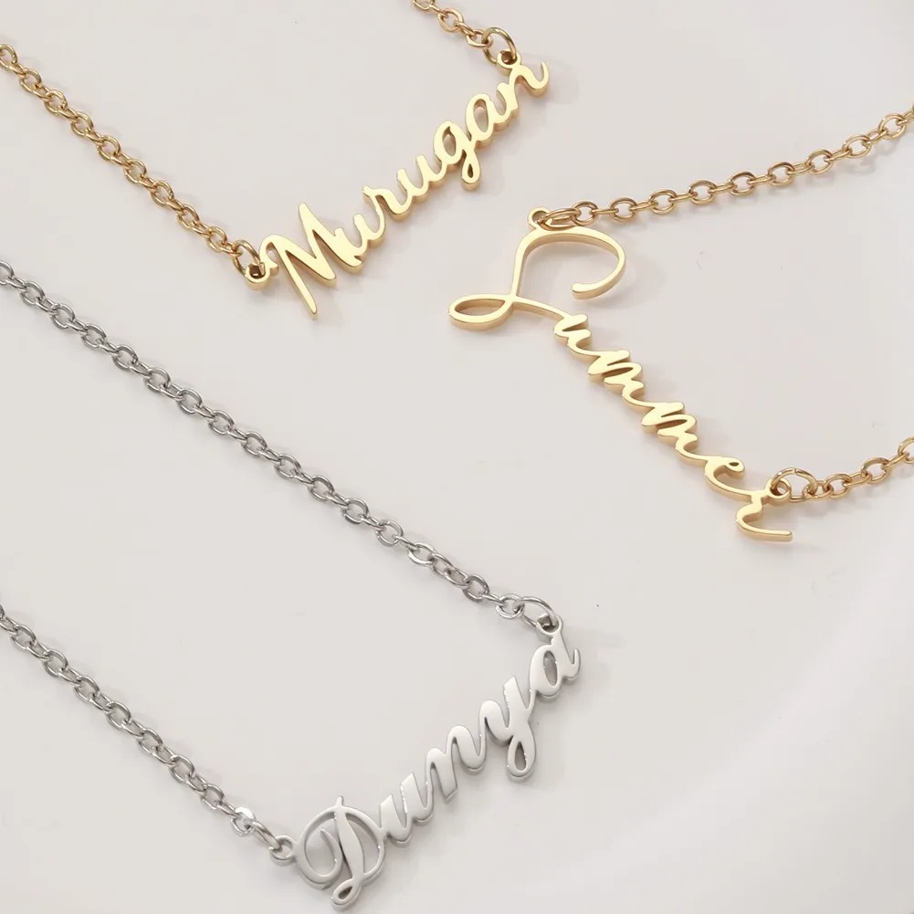 

Custom Name Necklace for Women Stainless Steel Jewelry Personalized Gifts Handwriting Letter Pendant Gold Cross Chains Choker