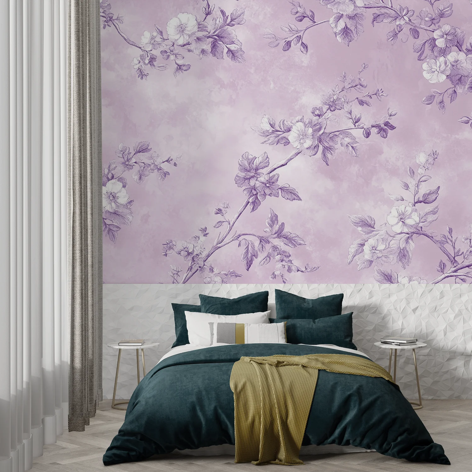 Customized wallpaper luxurious light purple jungle flower decoration painting living room bedroom bedside background 3d murals
