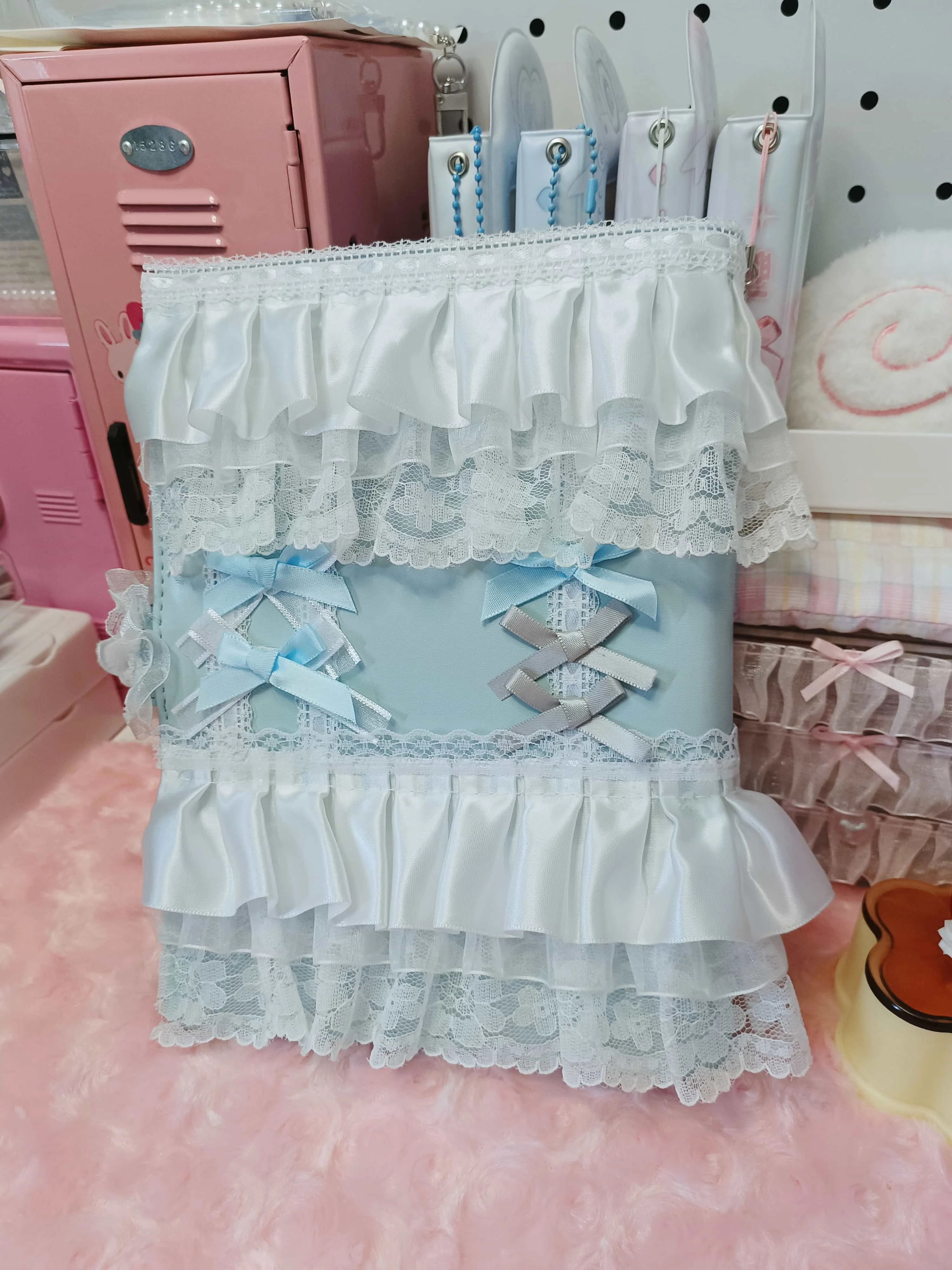 A5 Binder Photocard Holder Pc Kpop Collect Book 6 Ring Lace Top Loader Photo Album Deco Handmade Blue Poca Kpop Stuff Storage