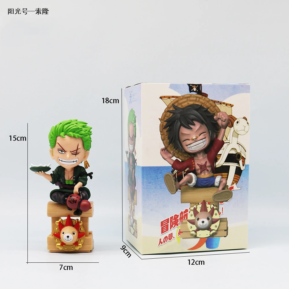 Anime ONE PIECE Luffy Zoro Sanji Thousand Sunny Q versión postura sentada figuras de acción PVC modelo juguetes adornos de coche regalo en caja