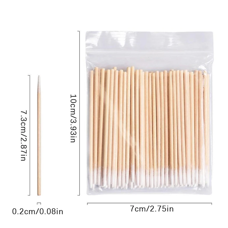 100Pcs Nails Art Wood Cotton Swab Clean Sticks Buds Tip Cuticle Pusher Head Manicure Detail Corrector Nail Polish Remover Tools