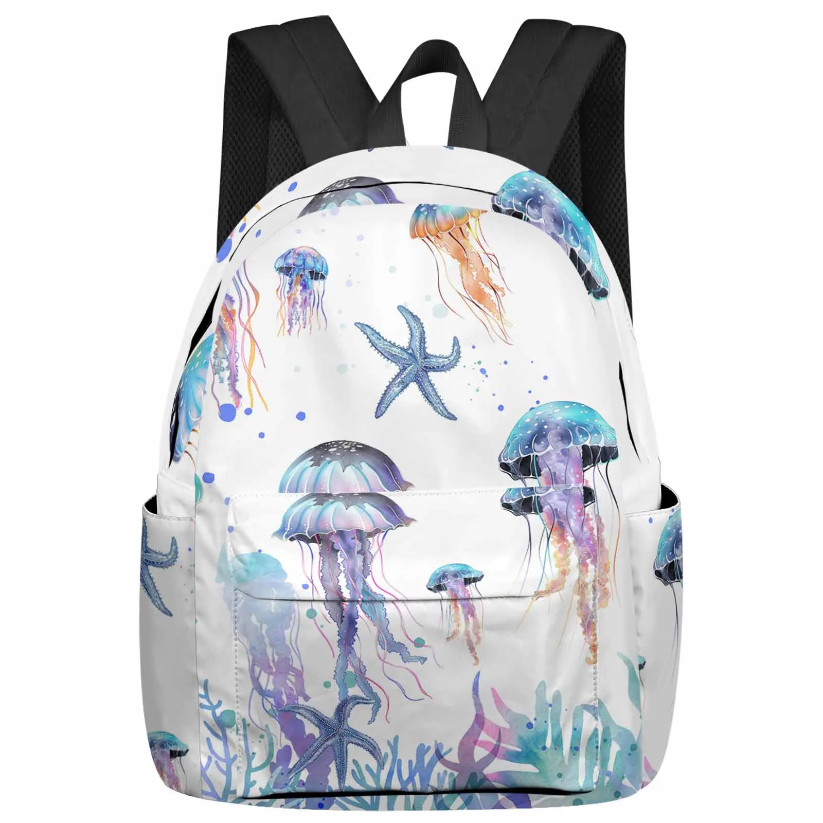 

Watercolor Marine Jellyfish Starfish Coral Backpack School Bags for Teenagers Students Laptop Bag Women's Casual Travel Backpack