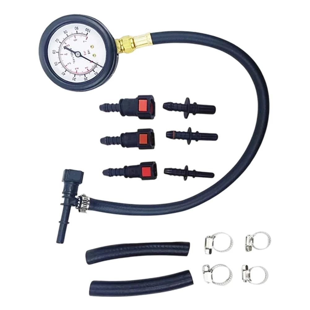Automotive Fuel Pressure Tester Gauge 0-100PSI Portable Kit With Adapters For Car Motorcycle Truck Fuel Injection System Check