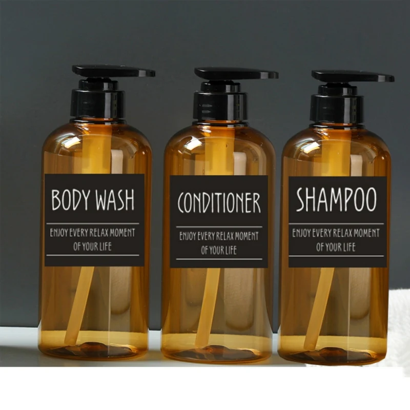 

3pcs/set Bathroom Shampoo Bottle Soap Dispenser Body Hand Wash Hair Conditioner Refillable Bottle Plastic Storage Jar 500ml