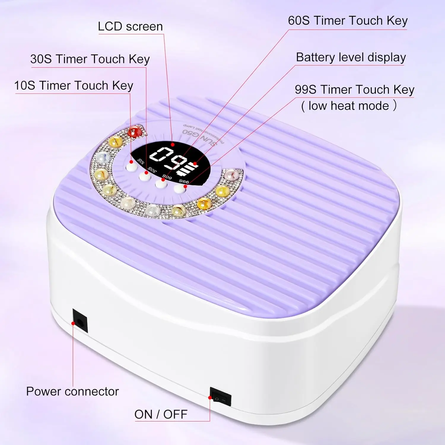 UV LEDネイルランプキット、45個のビーズ、手袋付き、ジェルネイル硬化用コードレス充電式