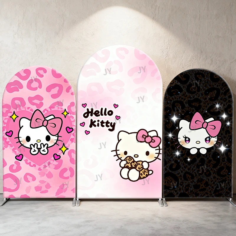 

Sanrio Hello Kitty Leopard Arch Backdrop Cover Pink Black Leopard Themes, Cute Photo Booth Props for Parties & Home Decoration