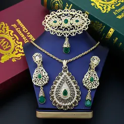 Sunspicems Chic Morocco Bride Jewelry Sets For Women Gold Color Wedding Jewelry Brooch Pins Long Drop Earring Pendant Necklace