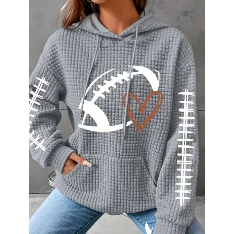 

Plus Size 1XL-5XL New Women's Casual Drawstring Pocket Heart Print Jacquard Knit Loose Fit Pullover Hoodie
