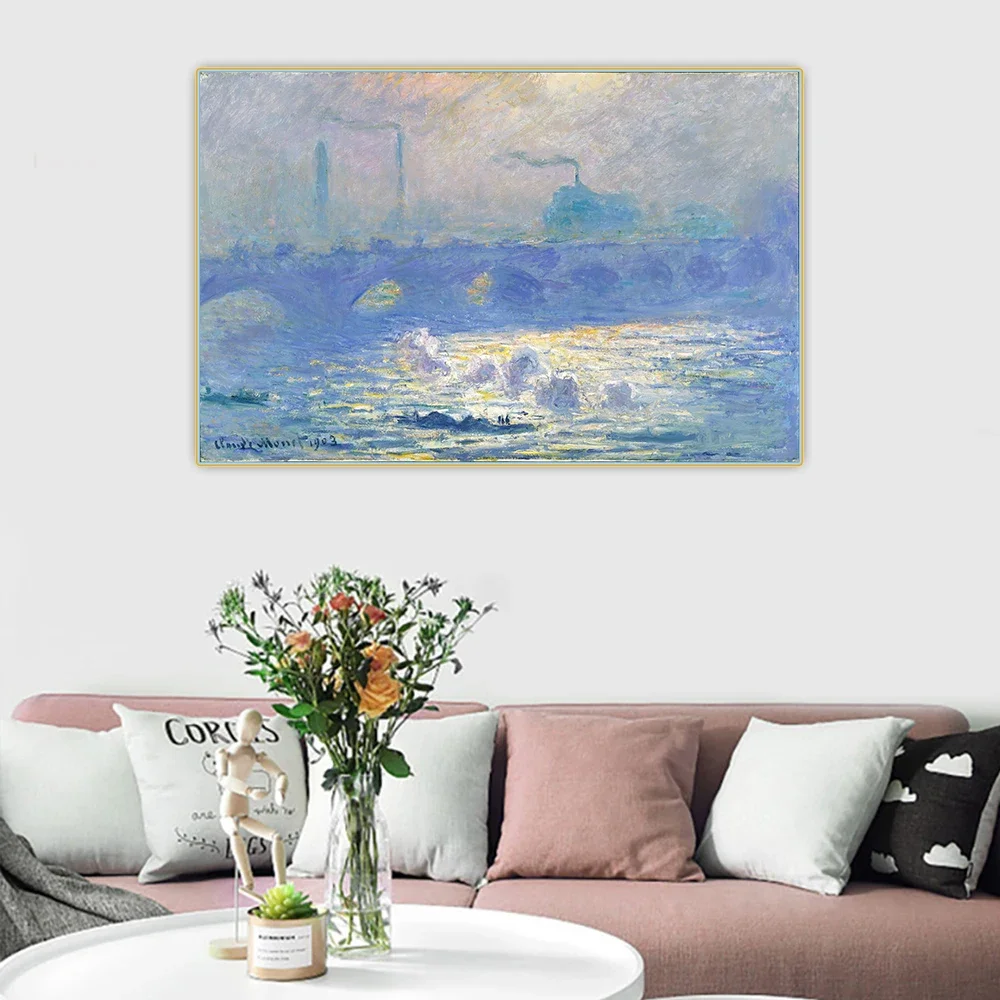 Citon Claude Monet《Waterloo Bridge 1903》Canvas Oil Painting Art Poster Picture Wall Background Decor Home Interior Decoration