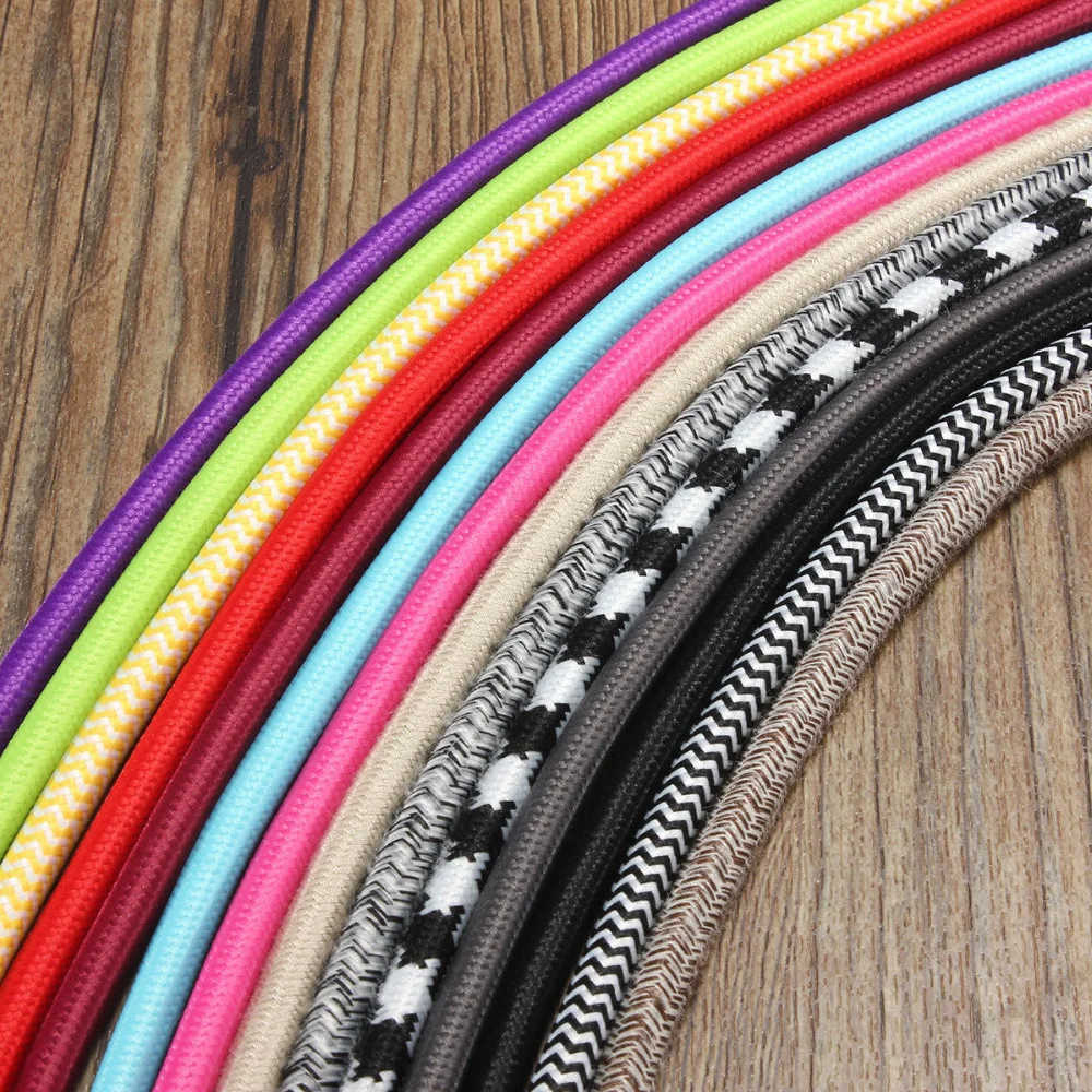 10m/lot 0.75mm 2 CORE Vintage Fabric Electrical Cable 11 Candy Color Retro Electric Wire For LED Pendant Light Black Lamp Cord