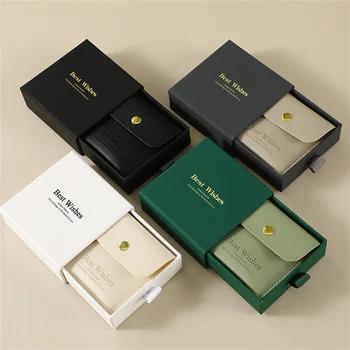 Elegante estuche organizador de joyas de cuero PU, Juego de bolsas a presión, cierre para collares, pulseras, pendientes, bolsas de almacenamiento, caja de embalaje de regalo