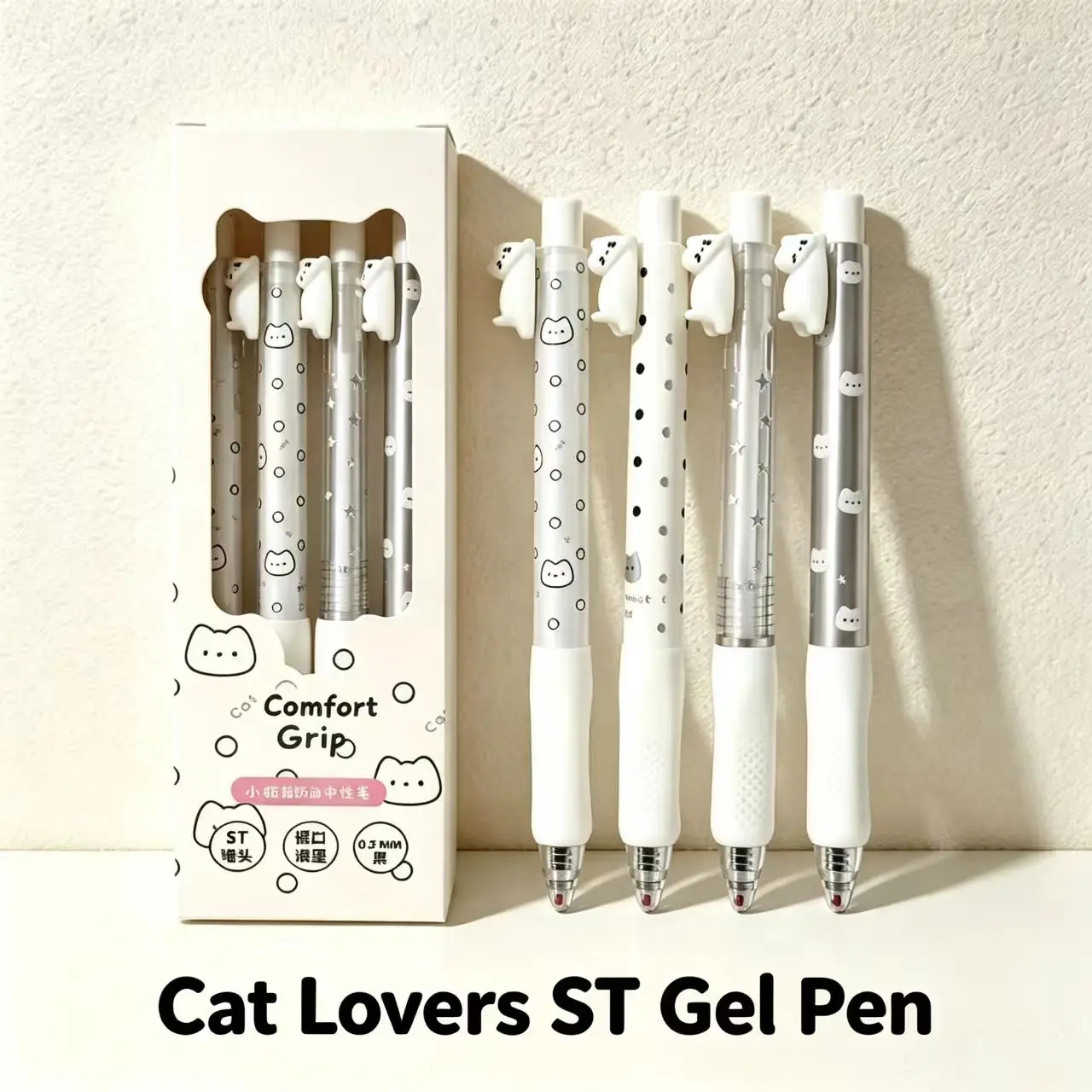 Cute 3D Cat Figurine Retractable Gel Pen ST Double Bead Tip 0.5mm Black Ink High Aesthetic Writing Tool Ideal for Students