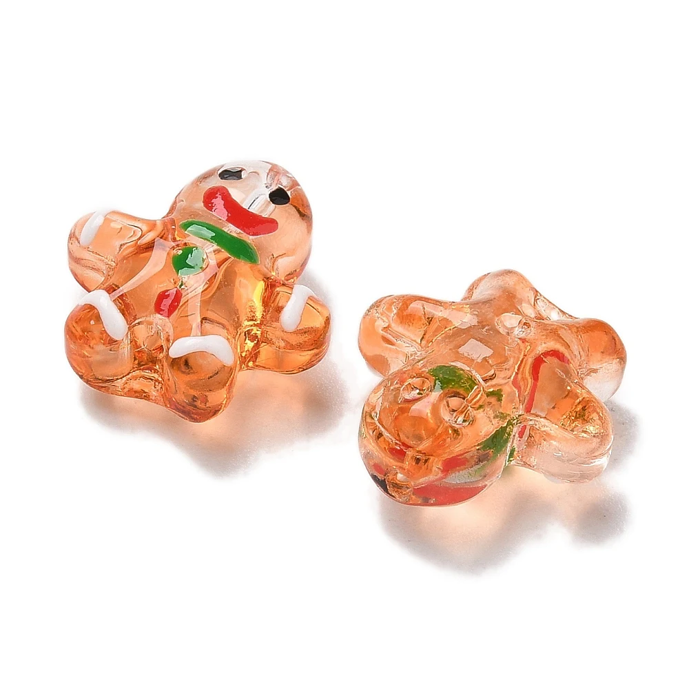 Gingerbread Man Christmas Lampwork Beads Handmade Glass Bead with Enamel Printing DIY Festival Jewelry Making 14.5-15x14x7mm