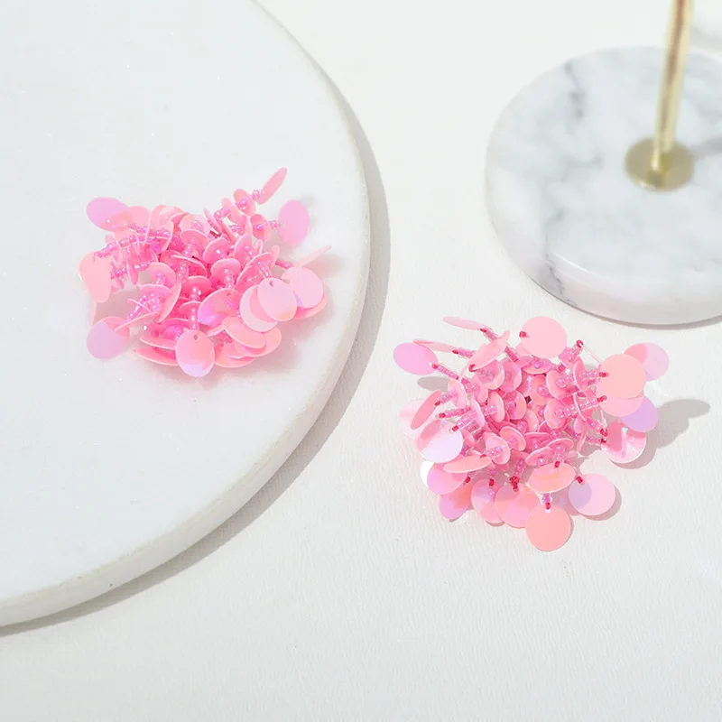 Super Fairy Pink Flower Chains Earrings for Women Zircon Glass Crystal Drop Earring Holiday Magnificent Shiny Sequin Ornament