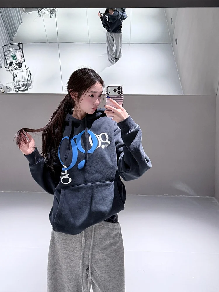 

Американская утепленная толстовка на флисовой подкладке для женщин, осенне-зимняя, свободного кроя, для пар, модная, повседневная, в стиле кэжуал