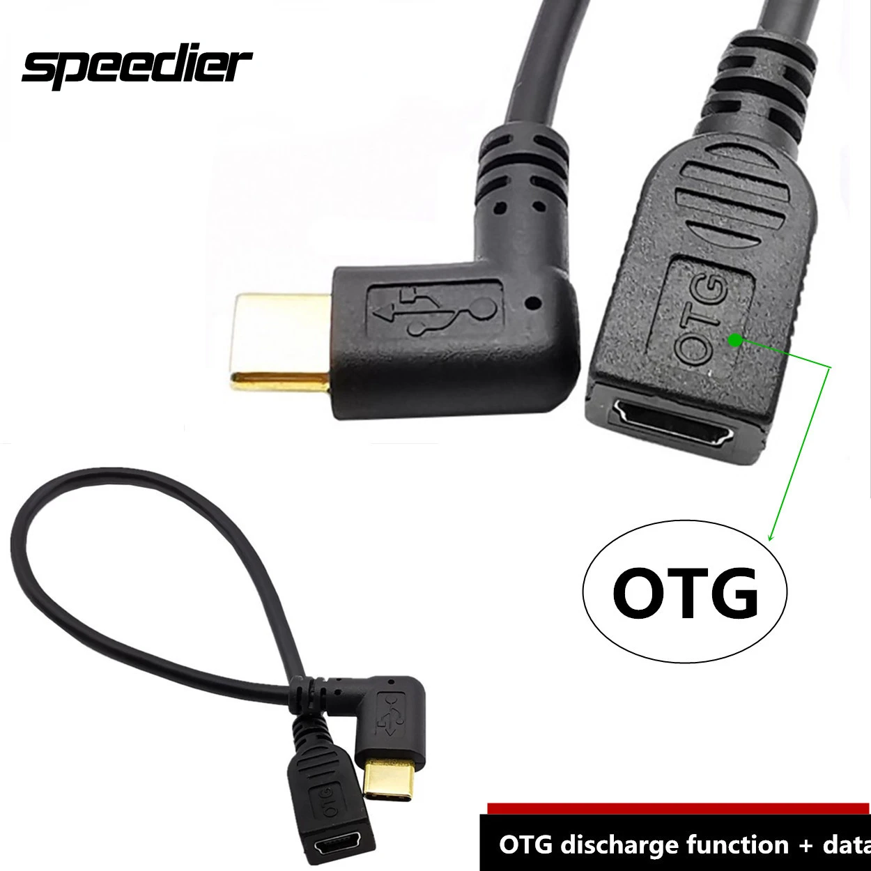 Droite/Gauche Angle USB-C Câble De Charge, Duttek USB 3.1 Type C Mâle À Micro USB OTG et Mini USB Femelle Convertisseur de Données Câble 25cm