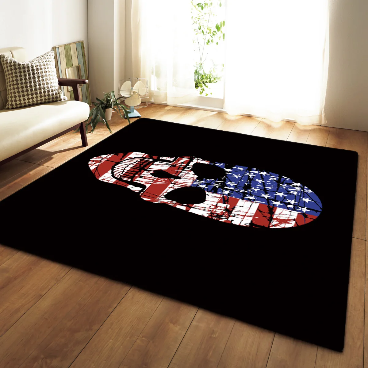 Halloween Skull Living Room Area Rug Large Windmill 3D Carpet for Boys Bedroom Children Play Rug Memory Foam Anti-Slip Floor Mat