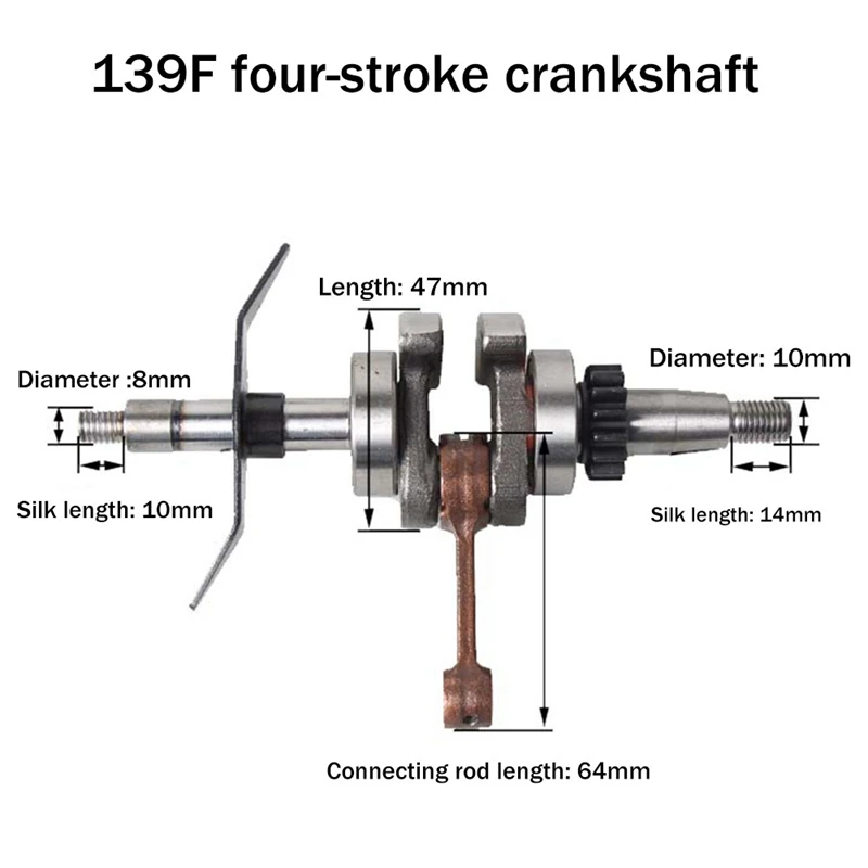 Lawn Mower Crankshaft for 139F Stroke Tiller Main Crank Shaft Trimmer Brushcautter Strimmer Blower Parts-A73M