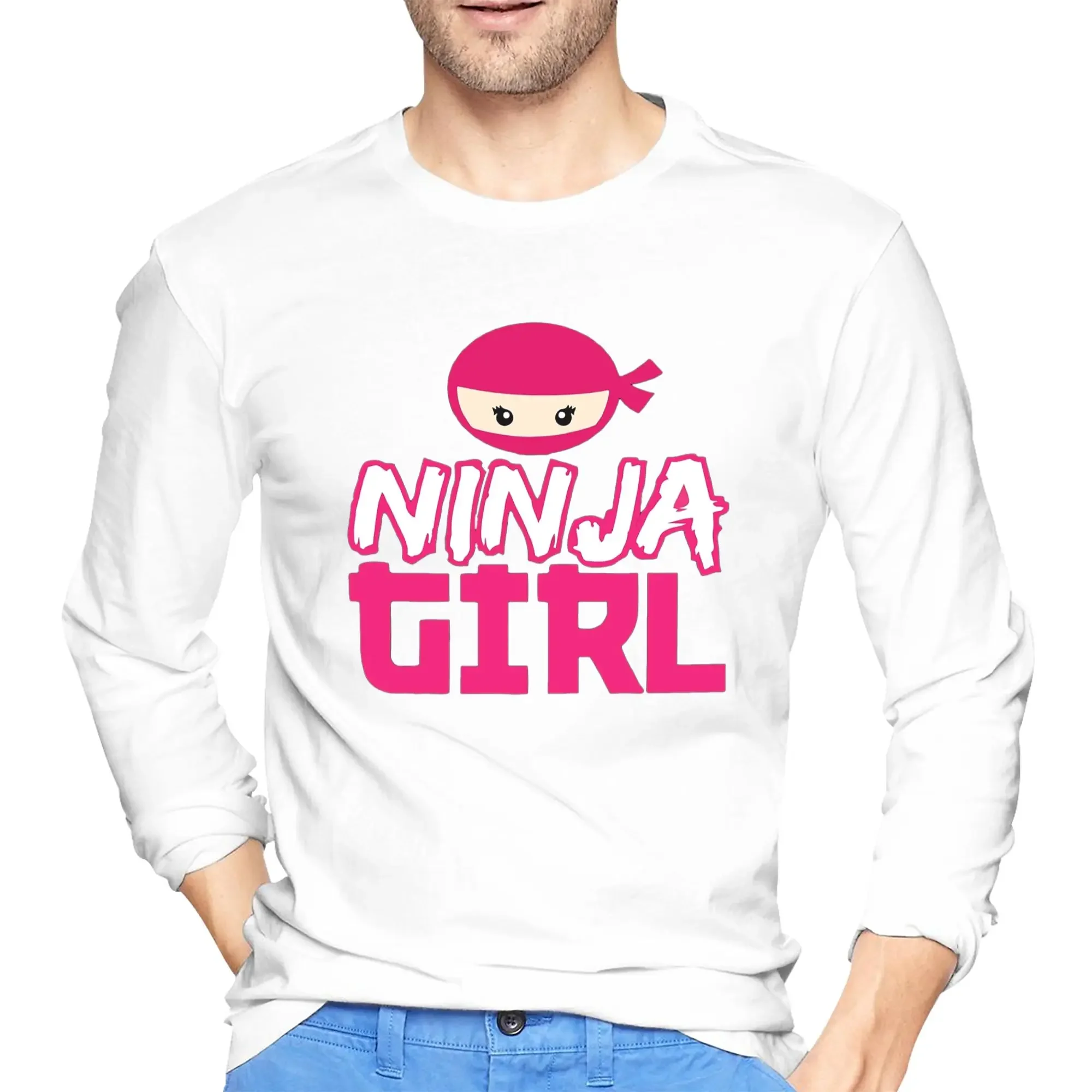 

Spy Ninja Girl Men's Long Sleeved T-shirt Fashion Round Neck T shirts Spring and Autumn Men tops